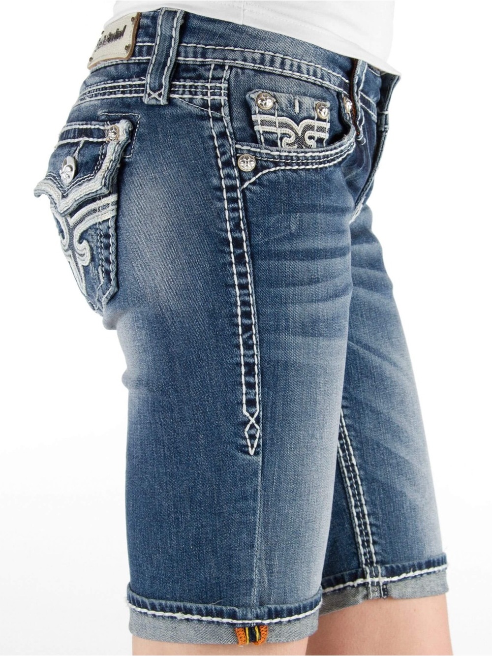 ☀️SUMMER SALE ☀️ Rock Revival “Kai” Faded Blue Denim 10” Shorts Size 25 - Picture 9 of 12